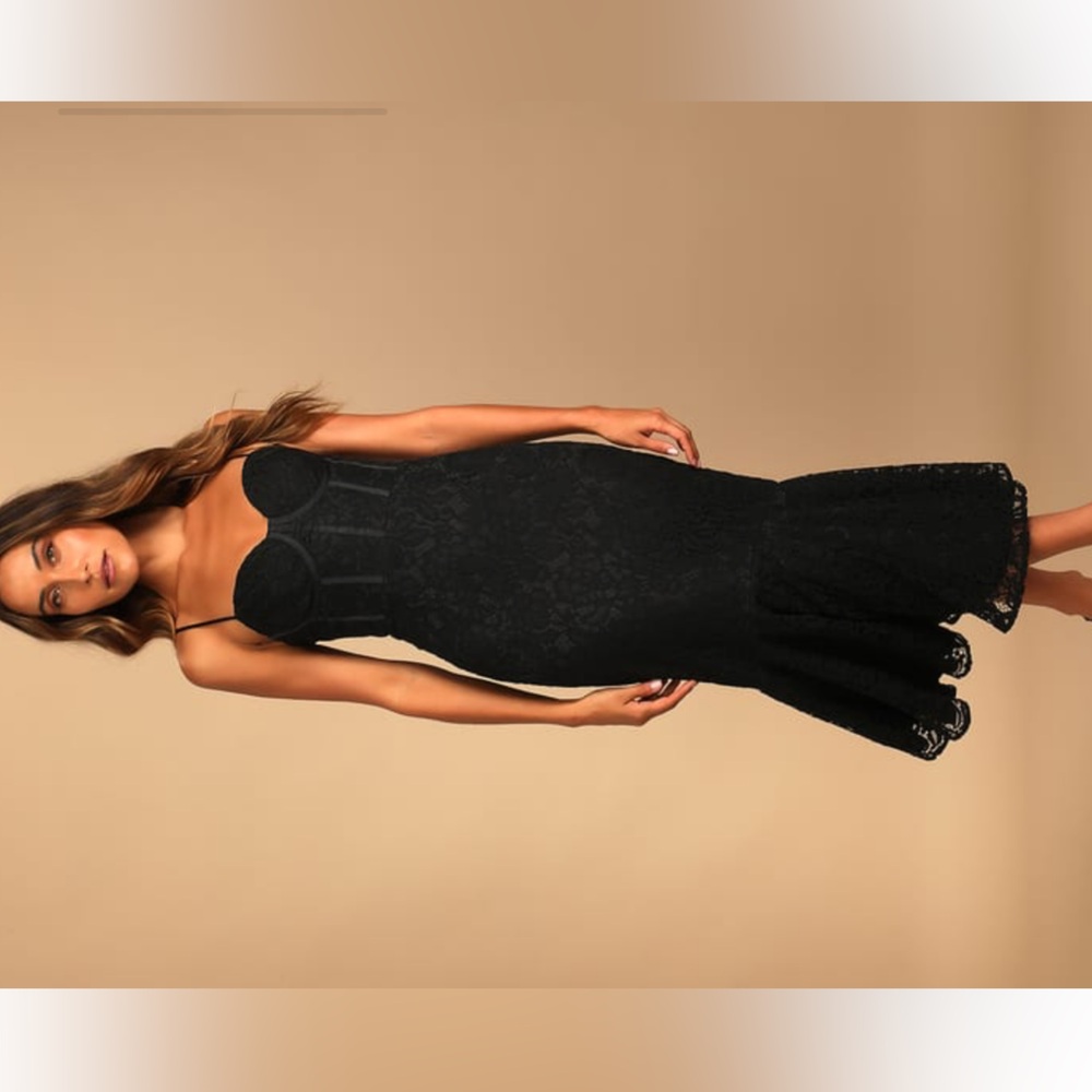 Lulu’s Found Your Love Black Lace Sleeveless Trumpet Midi Dress